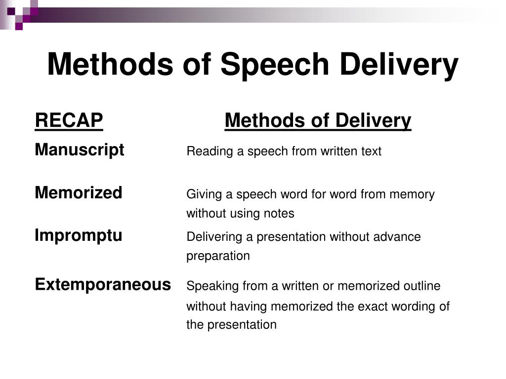 types of speech delivery slideshare