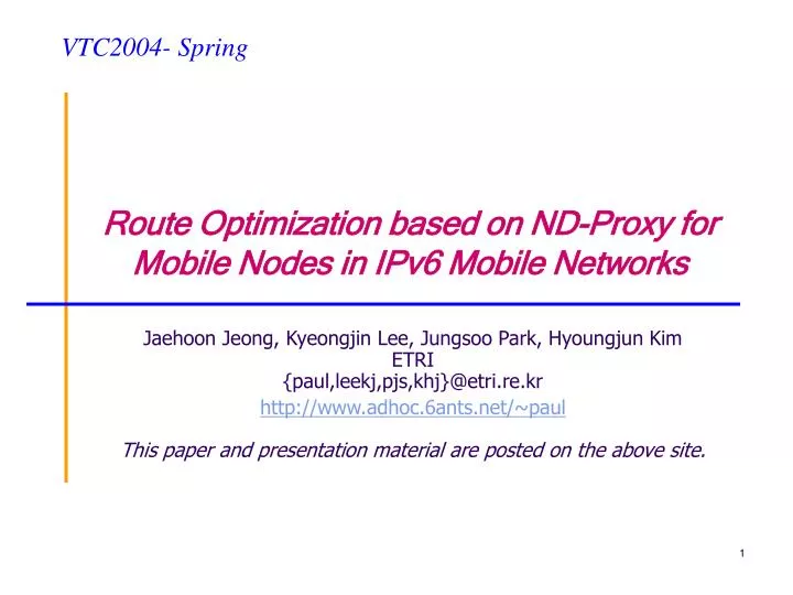 route optimization based on nd proxy for mobile nodes in ipv6 mobile networks n.