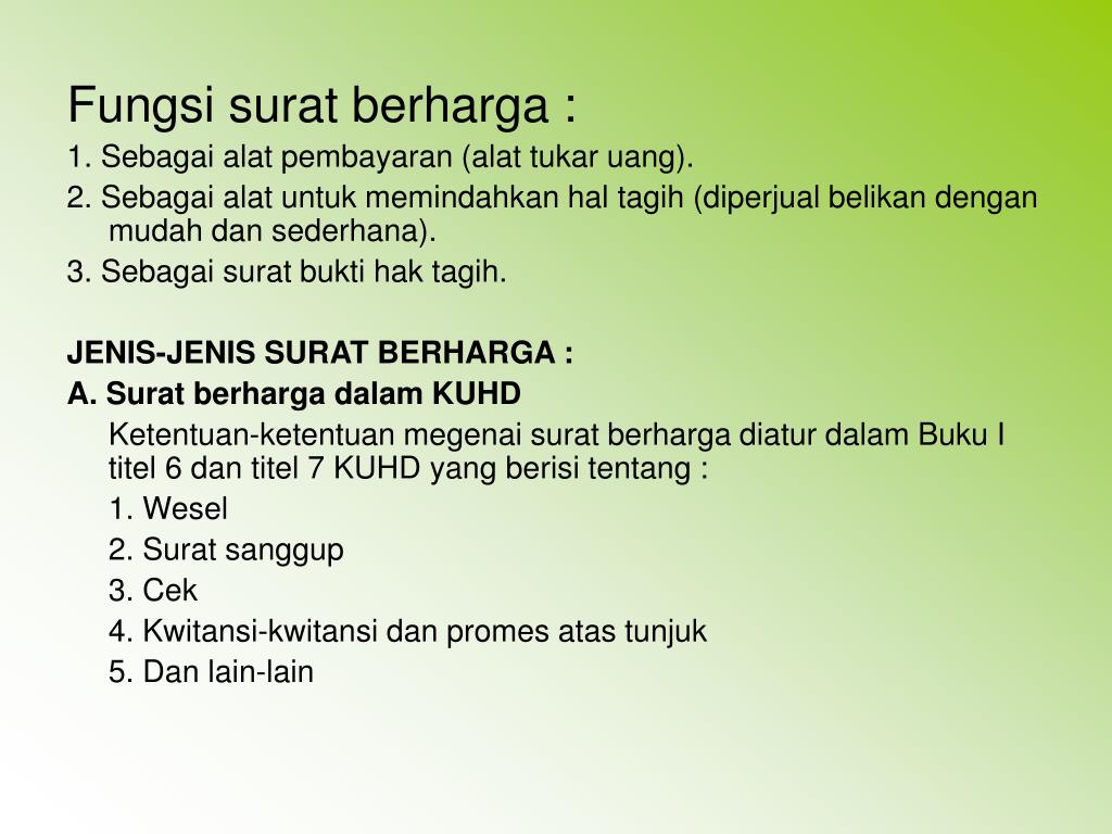 Ppt Surat Surat Berharga Powerpoint Presentation Free Download Id 228363