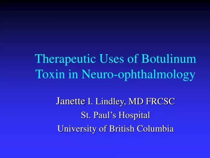 therapeutic uses of botulinum toxin in neuro ophthalmology n.