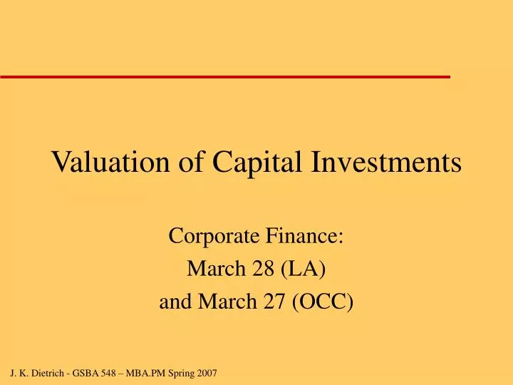 valuation of capital investments n.
