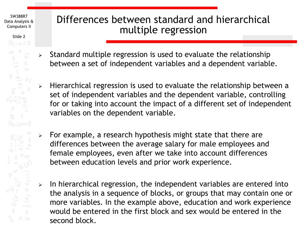 hierarchical regression hypothesis example