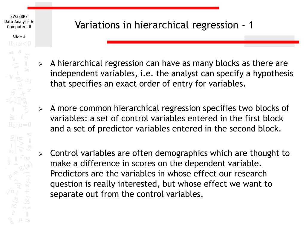 hierarchical regression hypothesis example