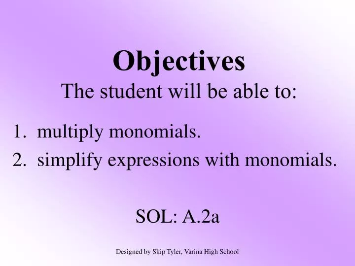 objectives the student will be able to n.