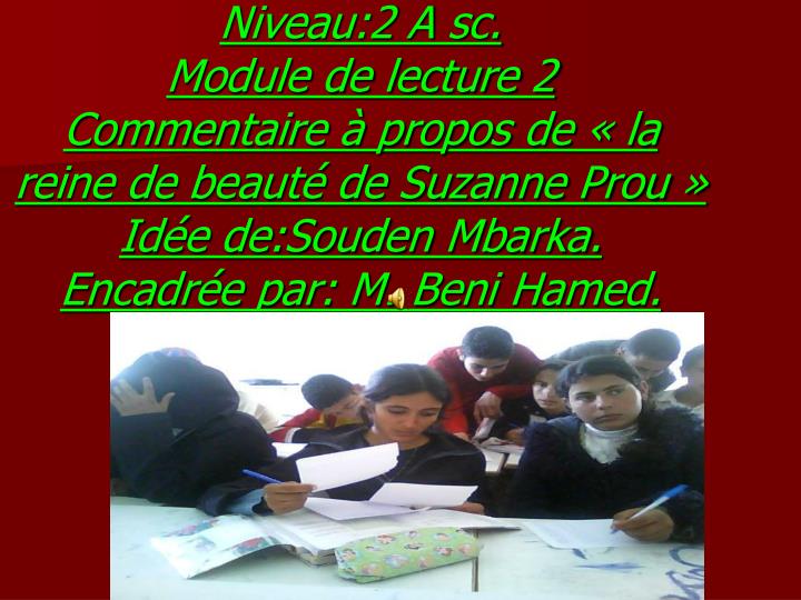 PPT Niveau 2 A Sc Module De Lecture 2 Commentaire Propos De La 