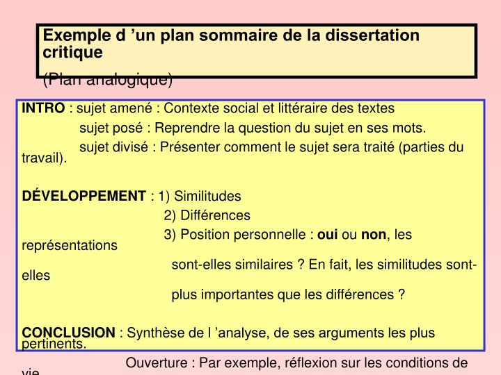 Dissertation critique plan analogique