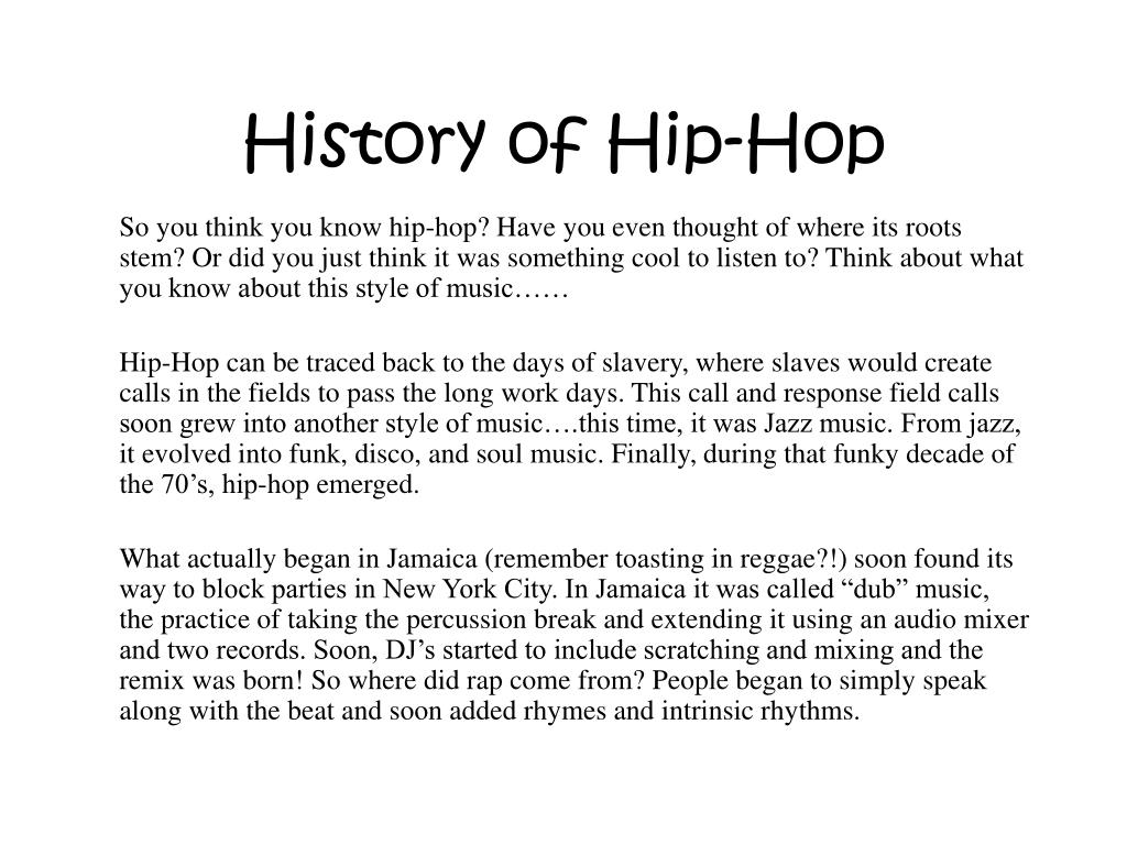 history of hip hop assignment