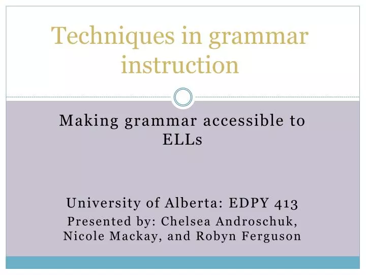 techniques in grammar instruction n.