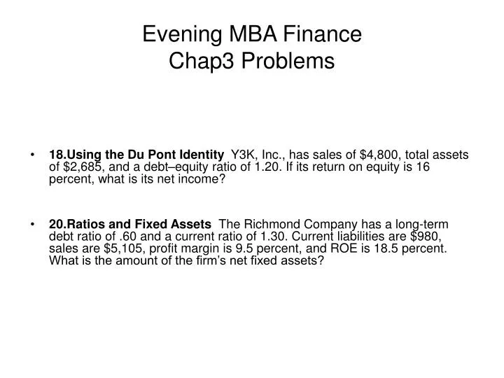 evening mba finance chap3 problems n.