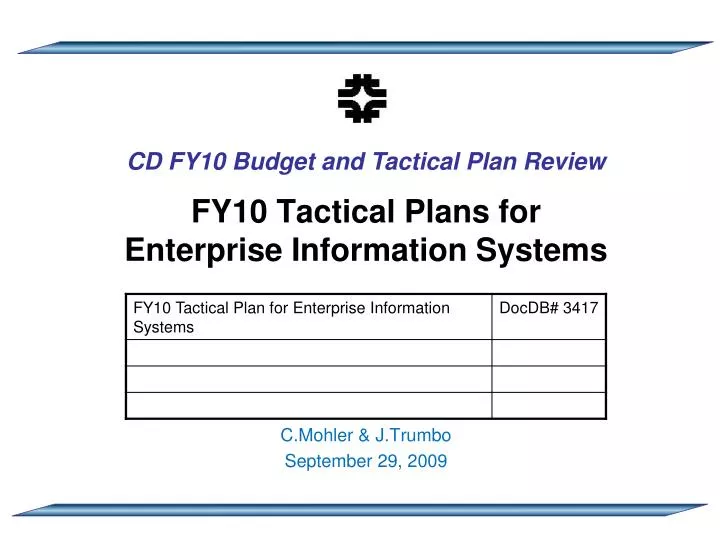 fy10 tactical plans for enterprise information systems n.