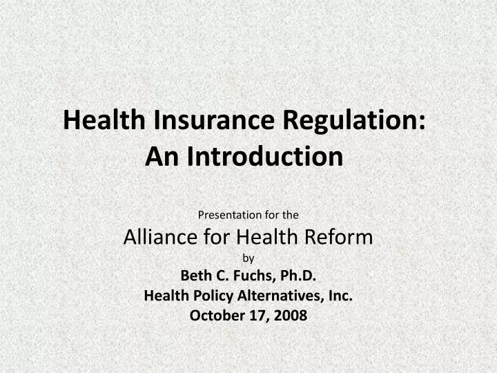 health insurance regulation an introduction n.
