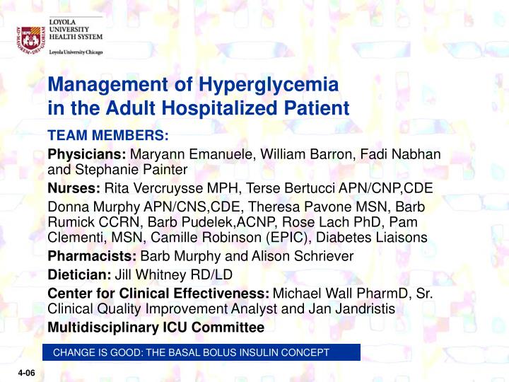management of hyperglycemia in the adult hospitalized patient n.