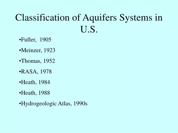 classification of aquifers systems in u s n.
