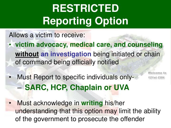 Sexual assault restricted reporting option photos 62