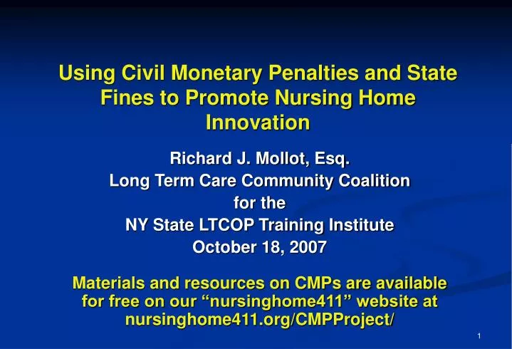 using civil monetary penalties and state fines to promote nursing home innovation n.