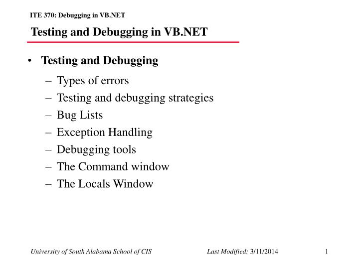 testing and debugging in vb net n.
