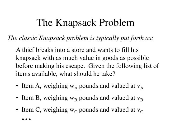the knapsack problem n.