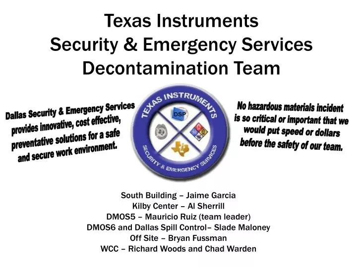 texas instruments security emergency services decontamination team n.