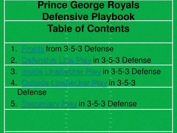 prince george royals defensive playbook table of contents n.