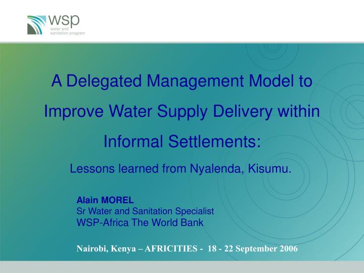 a delegated management model to improve water supply delivery within informal settlements n.