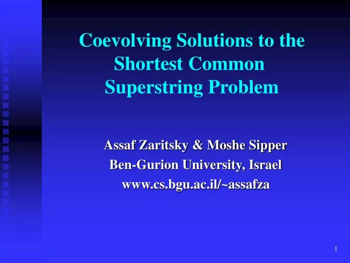 coevolving solutions to the shortest common superstring problem n.