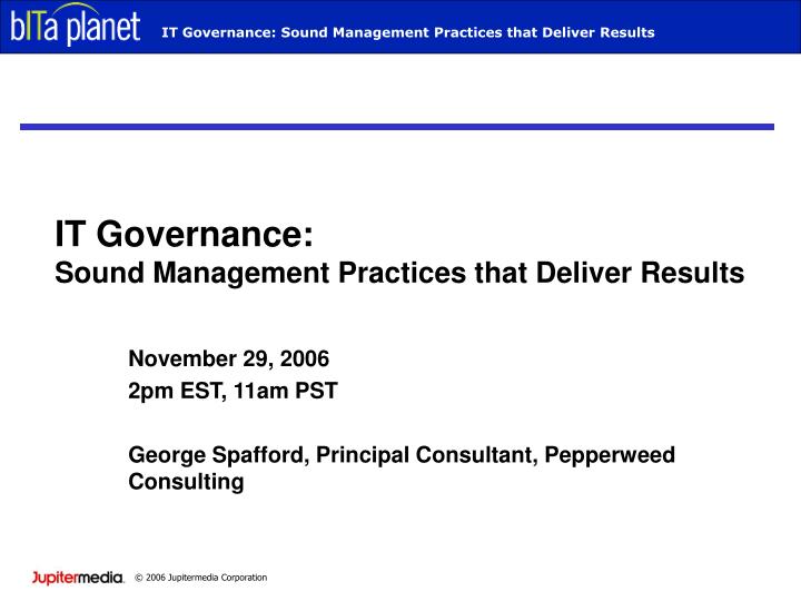 it governance sound management practices that deliver results n.