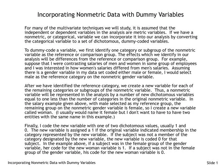 incorporating nonmetric data with dummy variables n.