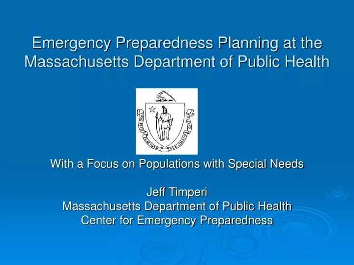 emergency preparedness planning at the massachusetts department of public health n.