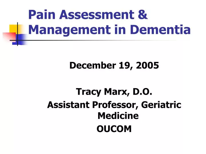 pain assessment management in dementia n.