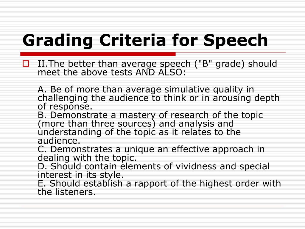 delivering a speech criteria