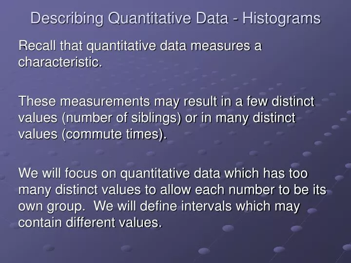 describing quantitative data histograms n.