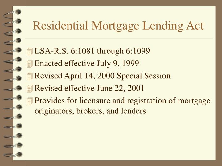 residential mortgage lending act n.