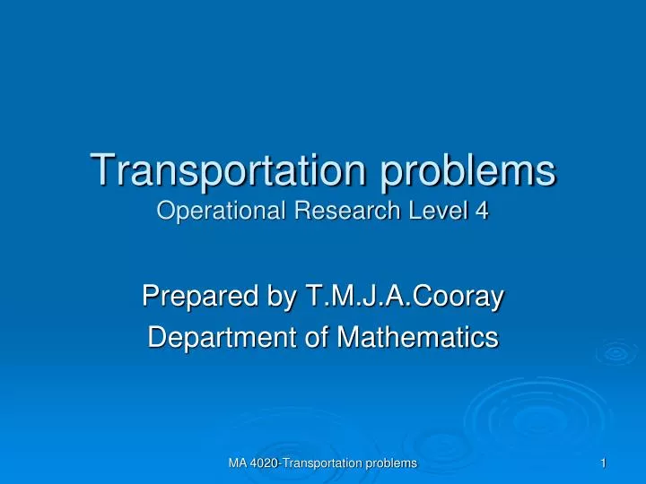 PPT Transportation problems Operational Research Level 4 PowerPoint