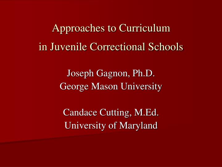 approaches to curriculum in juvenile correctional schools n.