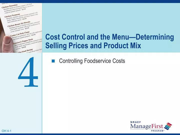 cost control and the menu determining selling prices and product mix n.