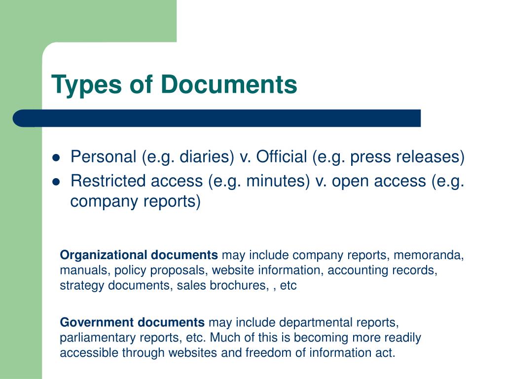 types of documents in research