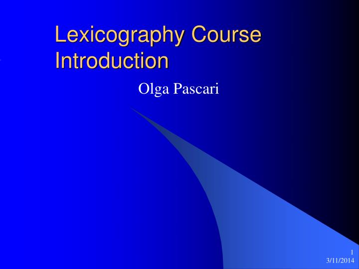 lexicography course introduction n.