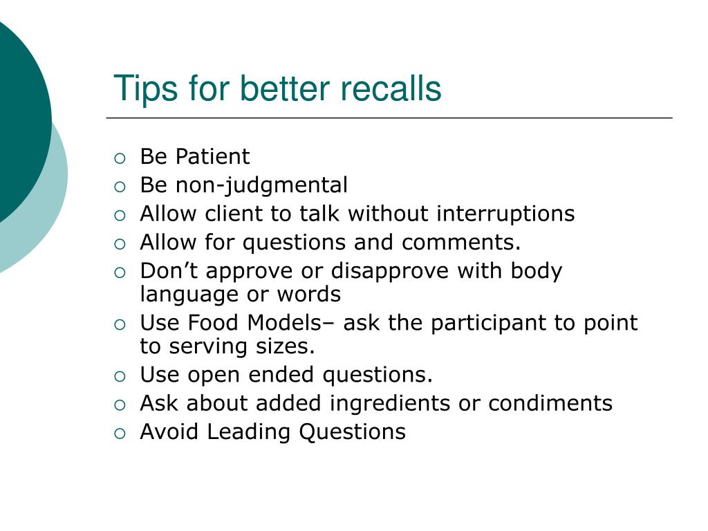 PPT 24 Hour Dietary Recall PowerPoint Presentation Free Download 