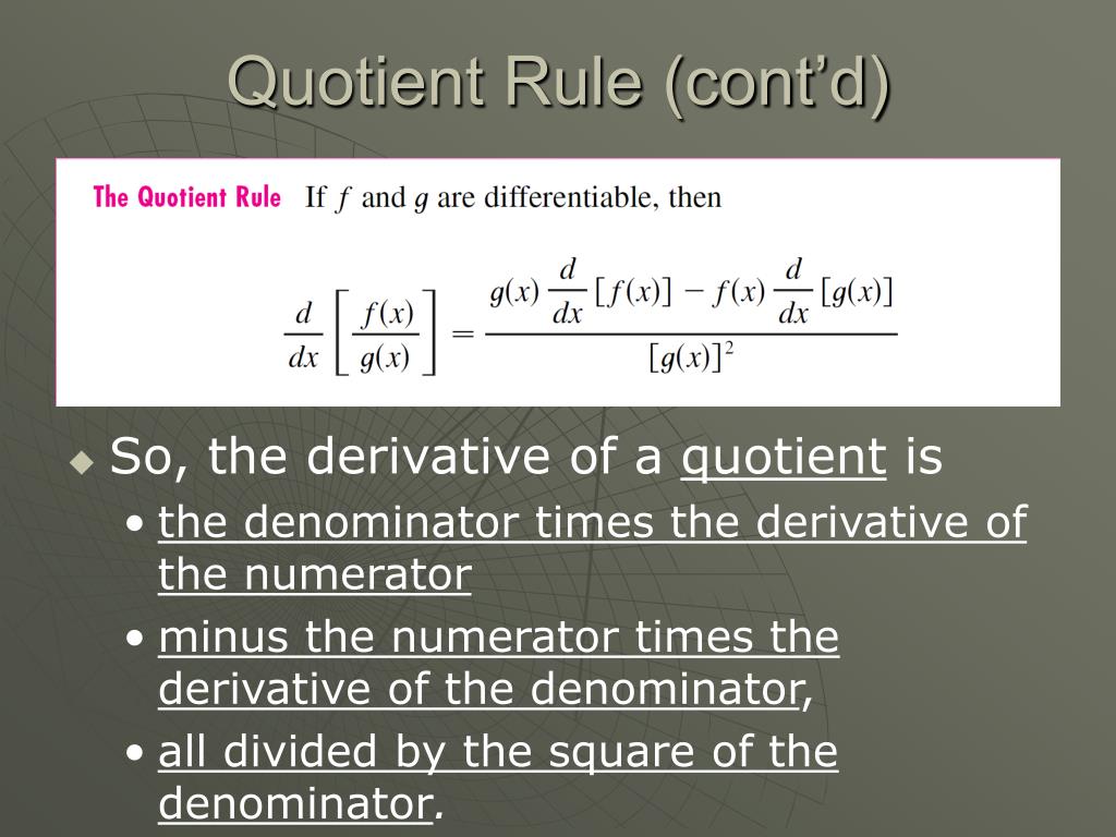 PPT - Section 3.2 The Product and Quotient Rules PowerPoint ...