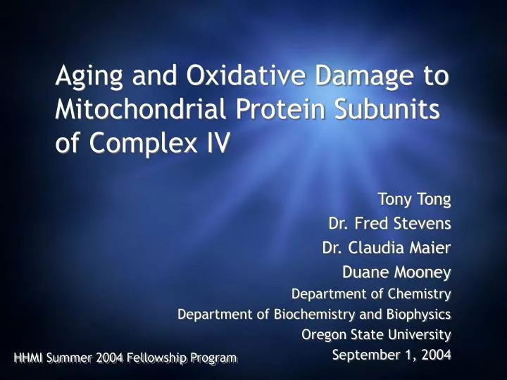 aging and oxidative damage to mitochondrial protein subunits of complex iv n.