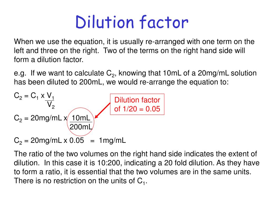 how to calculate dilution factor of a solution