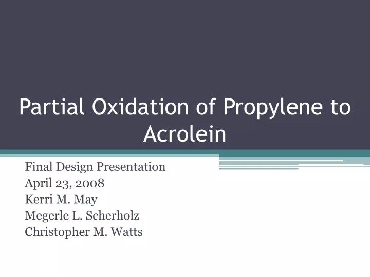 partial oxidation of propylene to acrolein n.