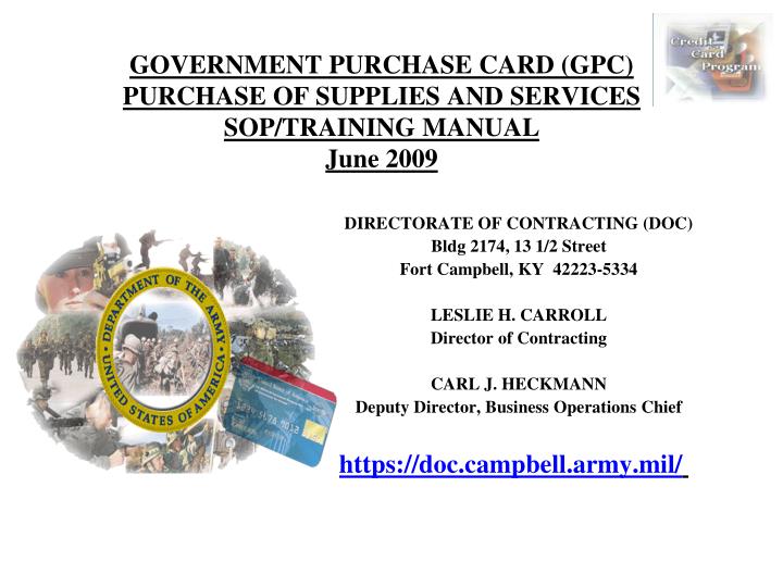 government purchase card gpc purchase of supplies and services sop training manual june 2009 n.