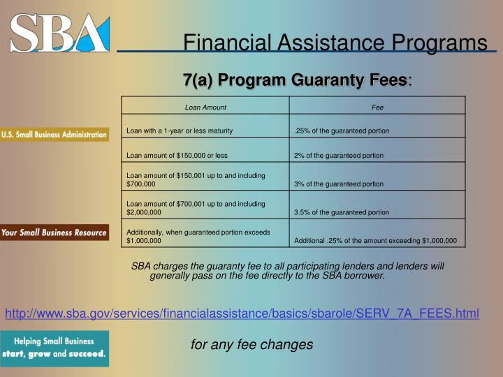 Financial Assistance Programs And Policies For The