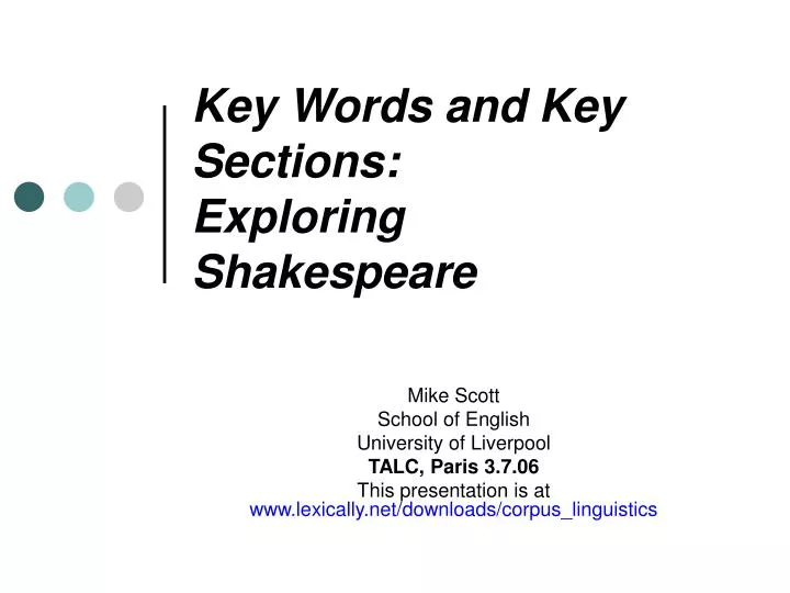 key words and key sections exploring shakespeare n.
