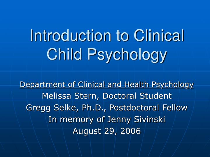 introduction to clinical child psychology n.
