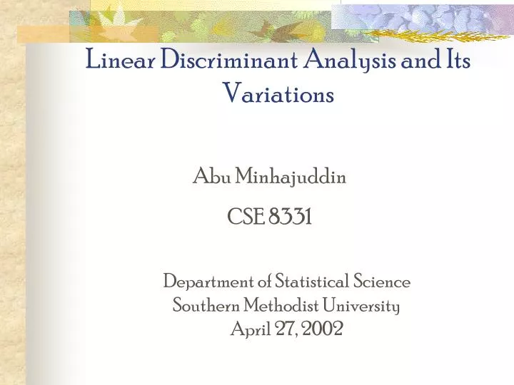 linear discriminant analysis and its variations n.