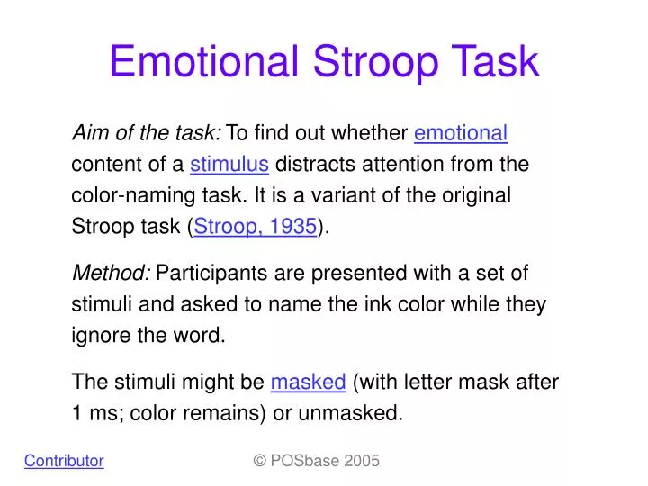 the aim of stroop effect Running head: advanced stroop effect 2 abstract this study further examined the well-known process of the stroop effect and experiment by jr stroop through an advanced stroop task. the aim of stroop effect Running head: advanced stroop effect 2 abstract this study further examined the well-known process of the stroop effect and experiment by jr stroop through an advanced stroop task.