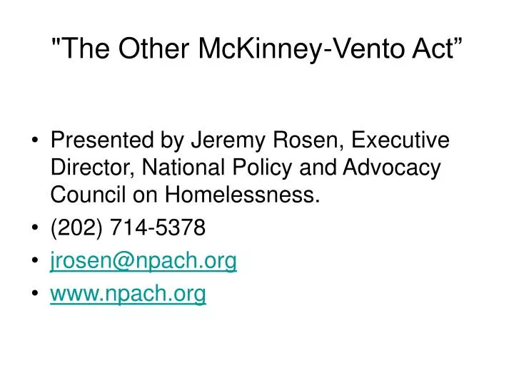 the other mckinney vento act n.