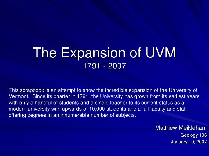 the expansion of uvm 1791 2007 n.